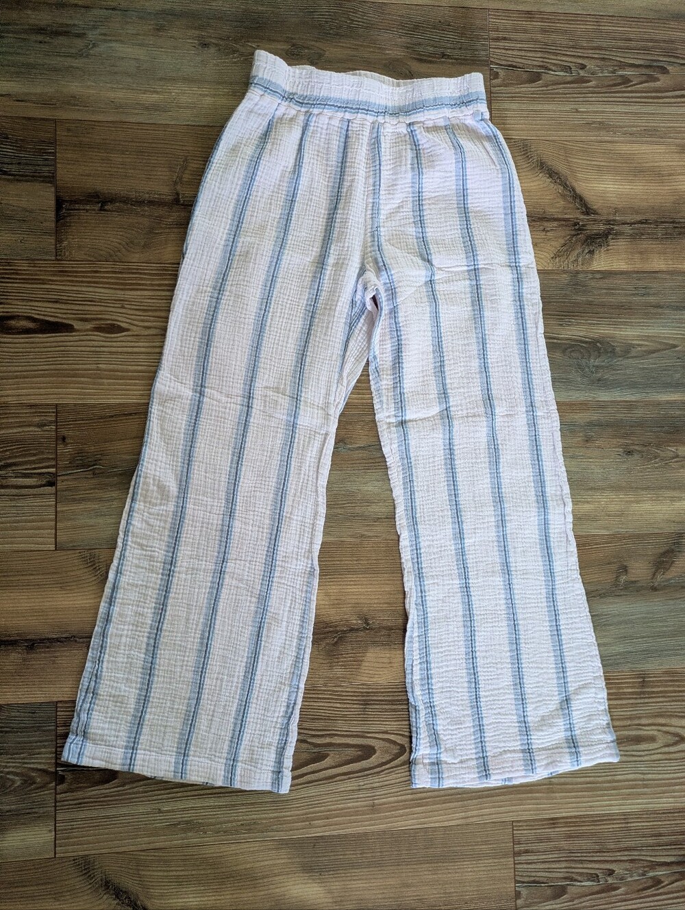 Ocean Drive Blue White Striped Gauze Texture Wide Leg Boho Coastal Casual Pants